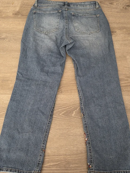 Cato Blue Denim Jeans with Red & Cream Floral Embroidery - Picture 4 of 8